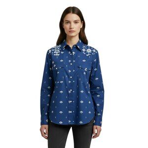 NWT Wrangler Retro Women's Navy & White Western Button Down Blouse Medium